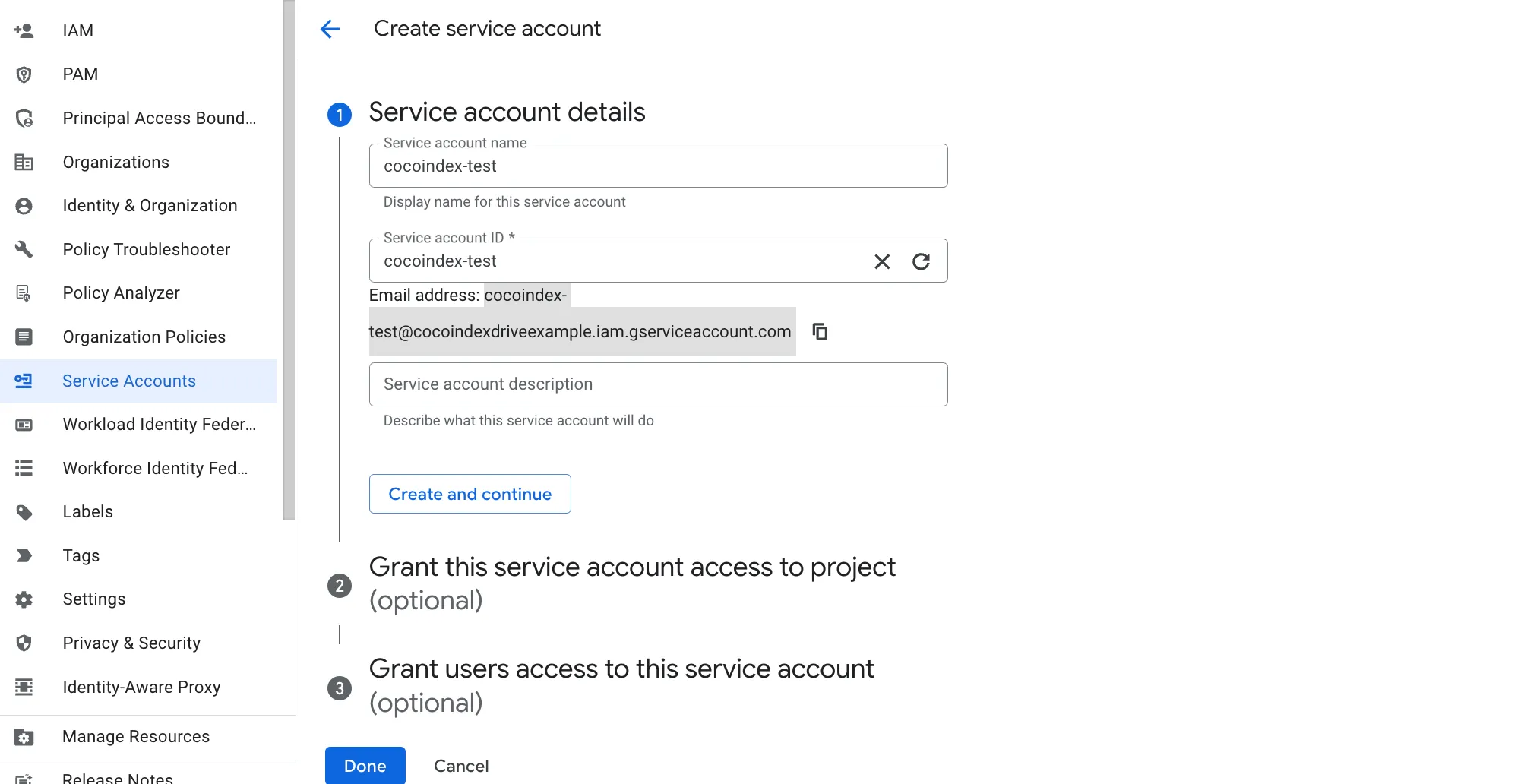 Create Service Account Form