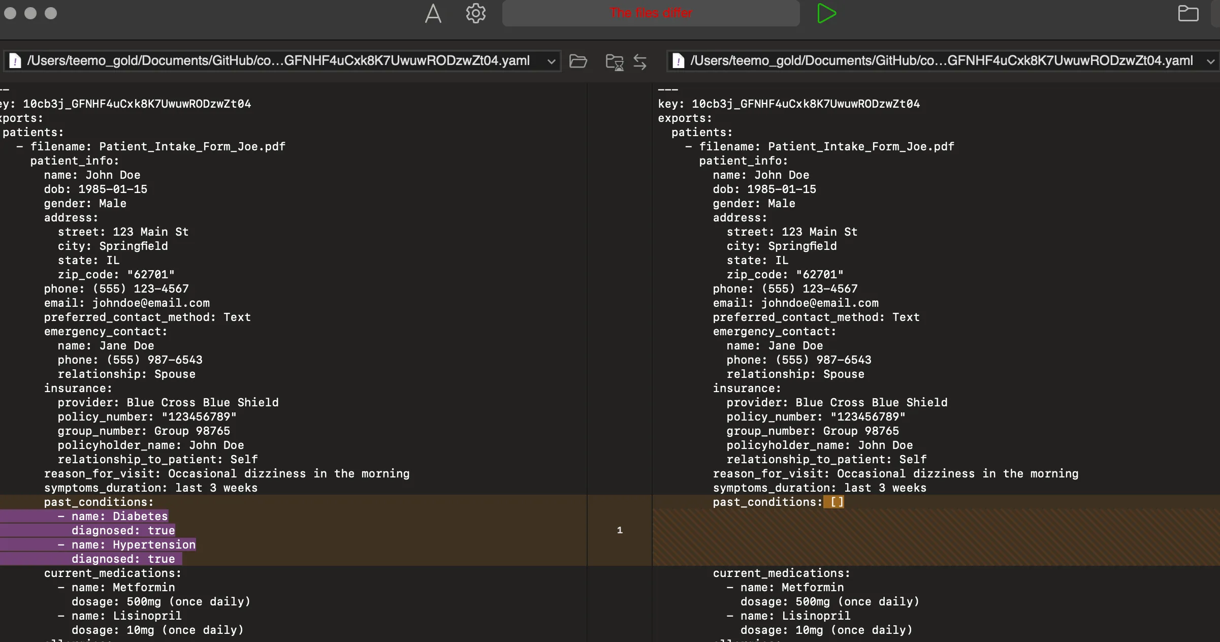 DirEqual record diff