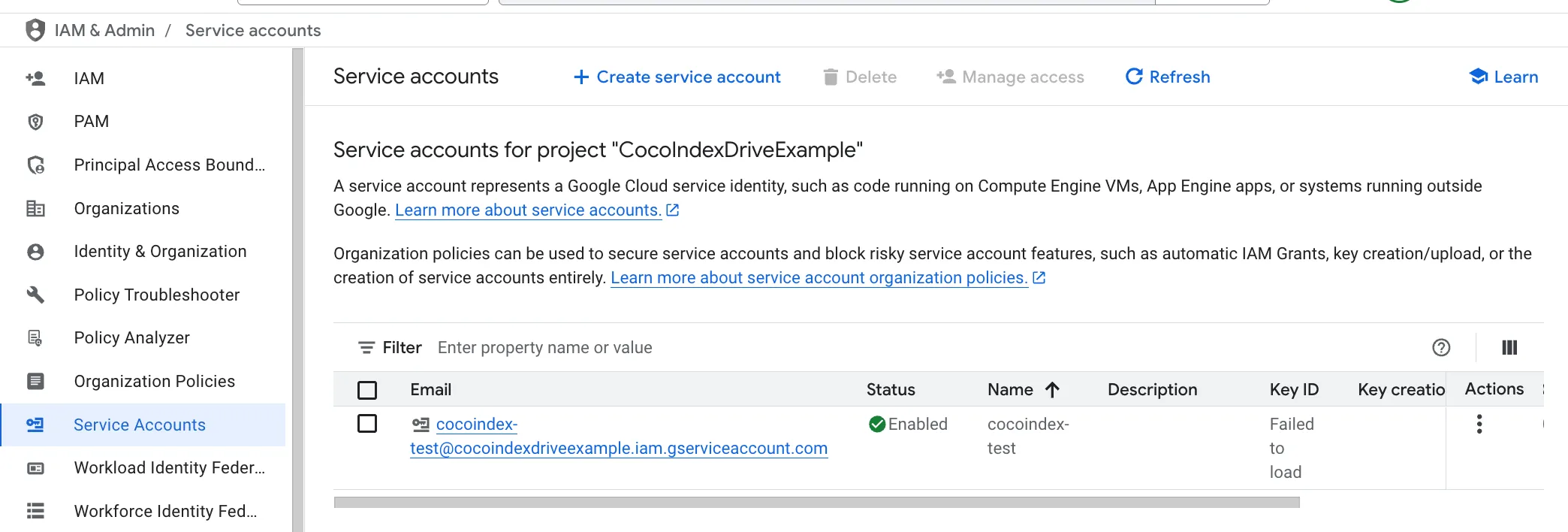 Service Account Listing
