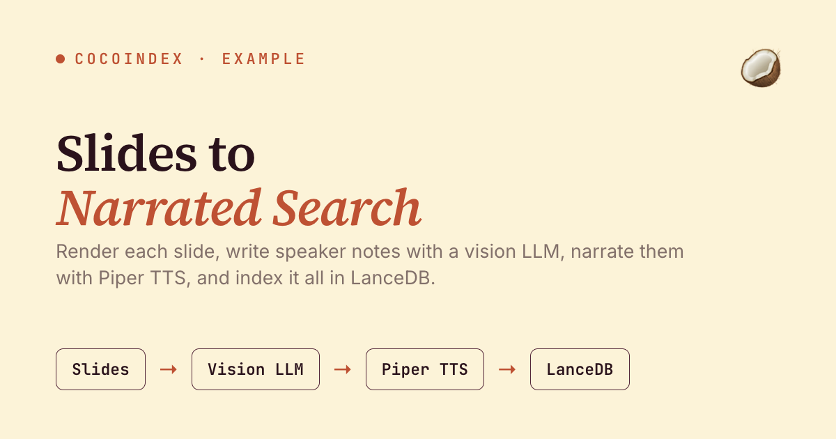 Turn slide decks into narrated, searchable audio with a vision LLM and Piper TTS