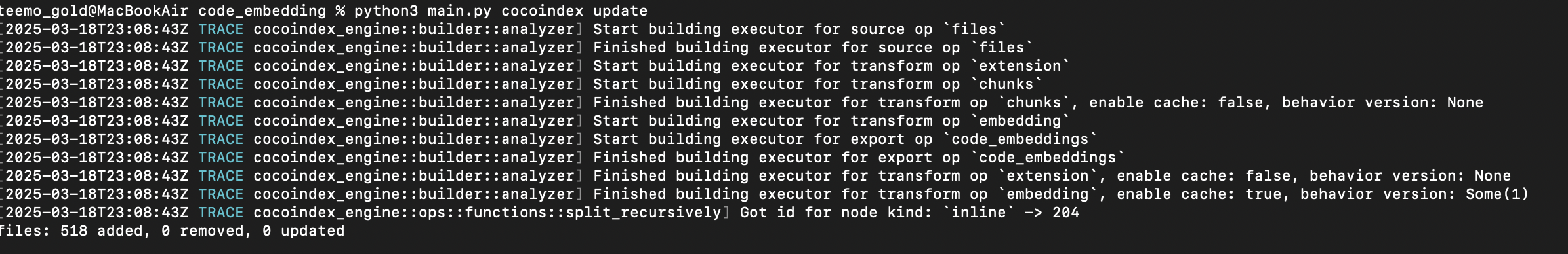 Terminal showing index update process