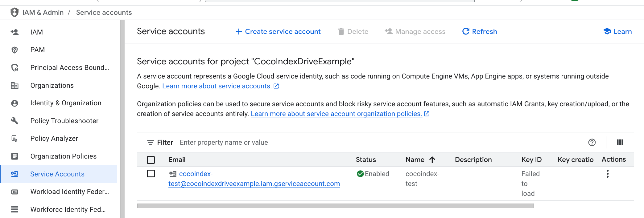 Service Account Listing