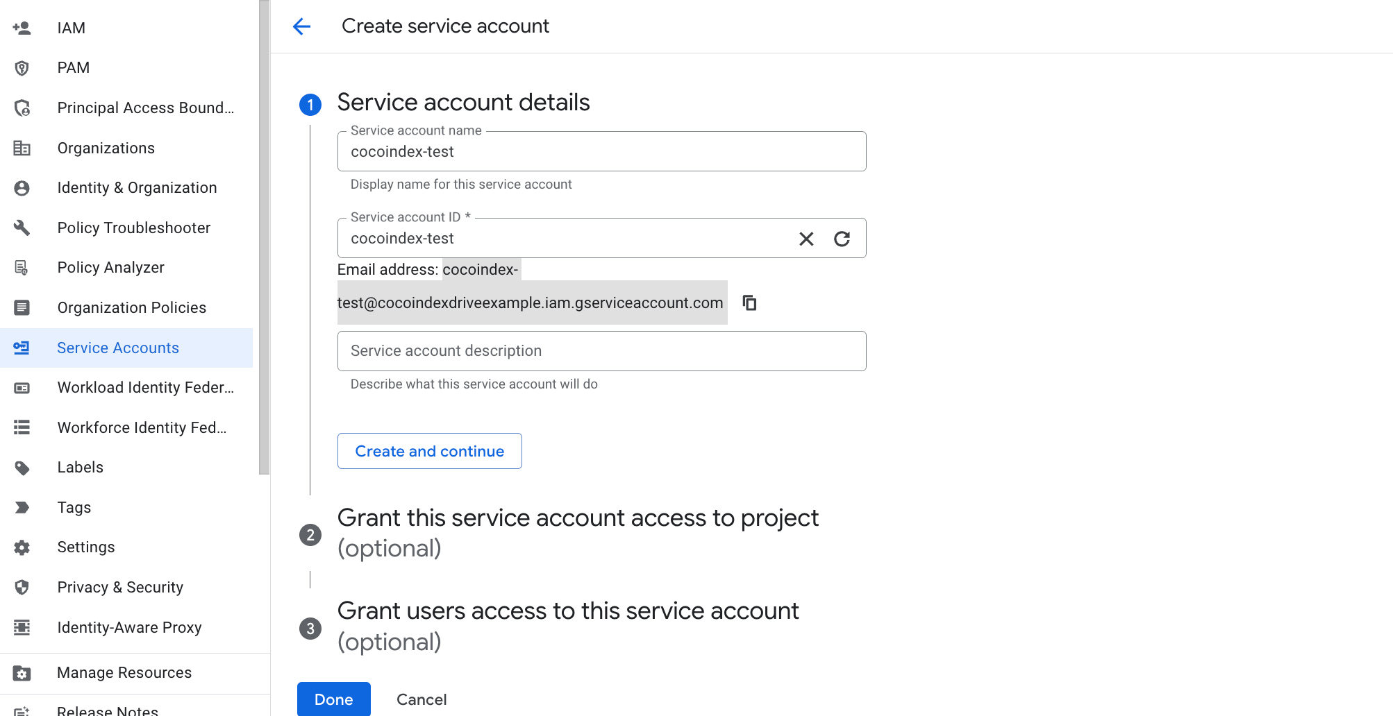 Create Service Account Form