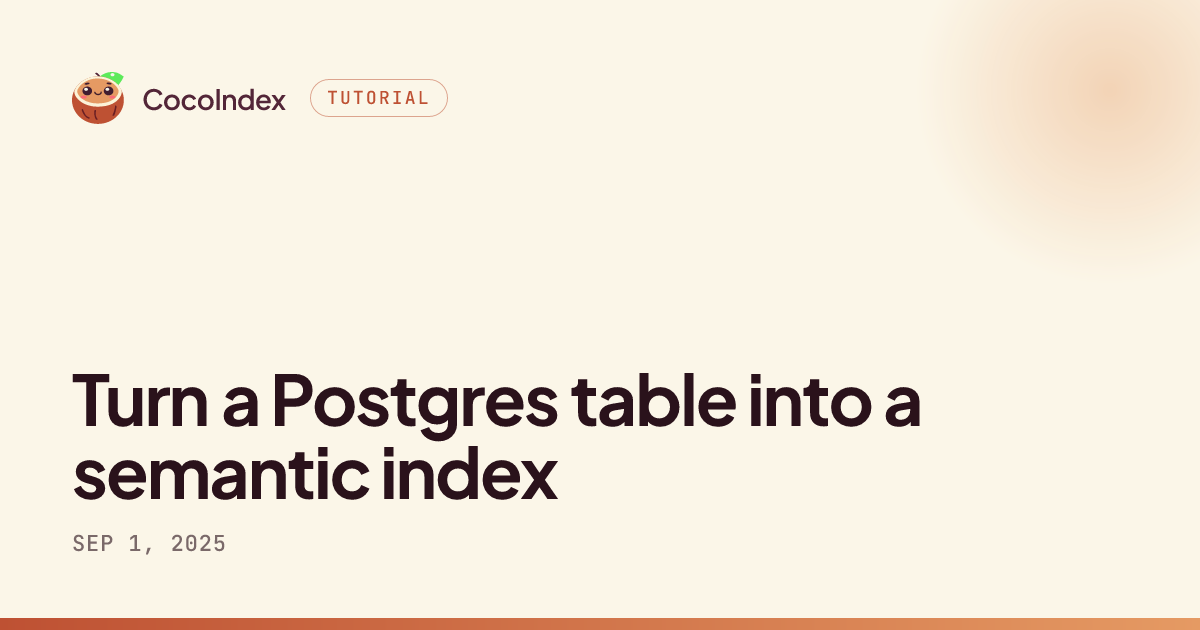 Postgres Drawing Turn a Postgres table into a semantic index · CocoIndex
